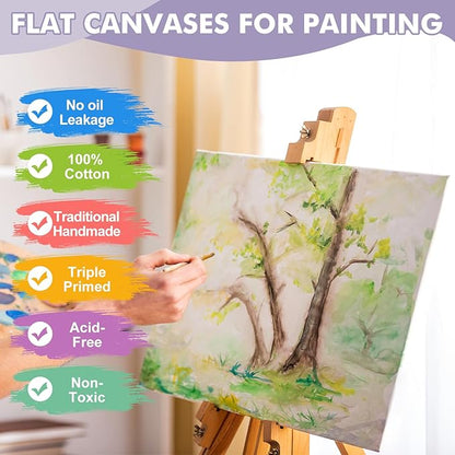 ESRICH Canvas Boards for Painting 12x16 Inch, 3 Pack Canvas for Painting Cotton Primed Acid Free Large Blank Canvas Panels for Oil Paint, Watercolor, Acrylic Paint, Gouache and Tempera.