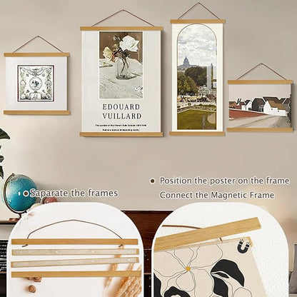 Artmag Magnetic Poster Hanger Frame, 35x25 35x24 35x48 Light Wood Wooden Magnet Canvas Artwork Print Poster Hangers Frames Hanging Kit (Teak Wood, 35")