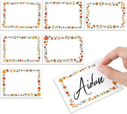 240 Pcs Fall Name Tag Stickers Thanksgiving Name Labels Autumn Pumpkin Maple Leaves Border Gift Tag for Fall Thanksgiving Home Office Party Guests Classroom Supplies, 3. 5 x 2. 4", 6 Styles