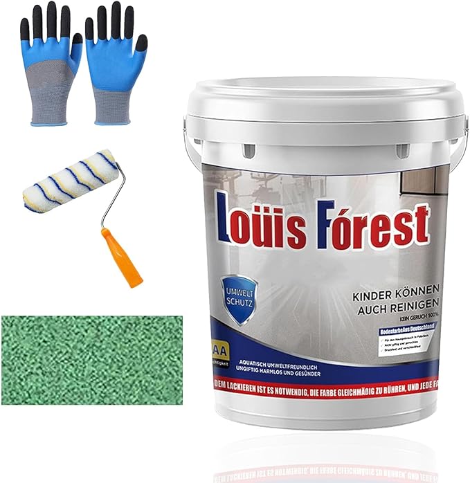 Louis Forest Epoxy Floor Paint, High-Gloss Marble Effect Coating, Epoxy Colored Sand Floor Paint, Wear-Resistant and Non-Slip for Indoor Outdoor (1KG-Green)