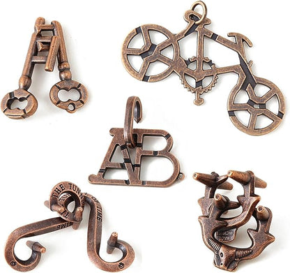 Brain Teaser Puzzles,5 Pieces Metal Cast Puzzle Games Toys for Kids and Adults IQ Test,IQ Educational Box for Teens