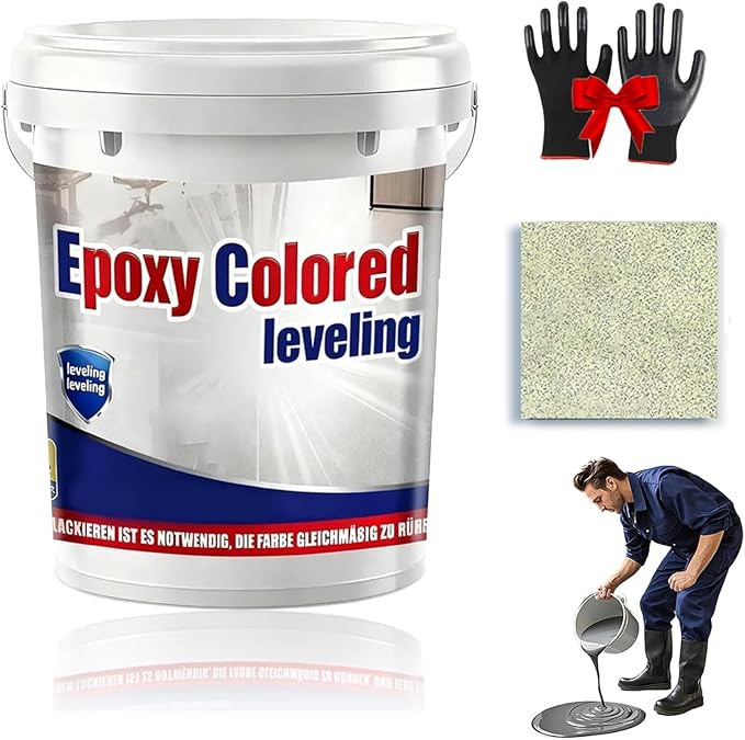 Epoxy Floor Paint, Epoxy Colored Sand Floor Paint, High-Gloss Marble Effect Self-Leveling Coating, Waterproof, Non-Slip, Ultra-Durable for Garage, Basement, Wood Floors (Beige,22 lb)