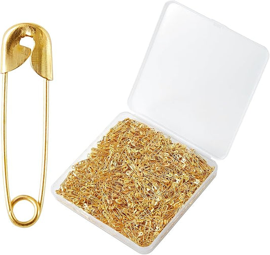 1000PCS Safety Pins, 0.75In/19mm Small Fastening Pins, Rust Resistant Nickel Plated Steel Set for Crafting, Sewing, Jewelry Making Fabric DIY, Rimming Fastening Clip Button for Garment Hang Tag (Gold)