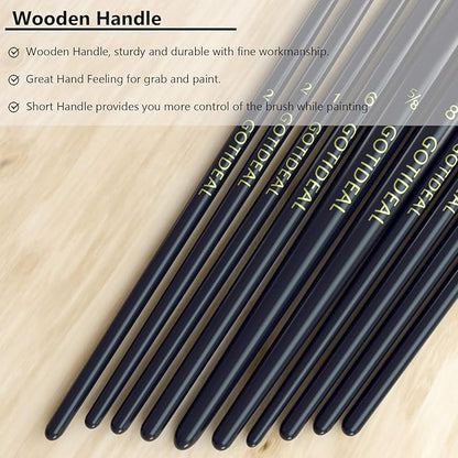 GOTIDEAL Paint Brush Set, 10 Pcs Round Pointed Tip, Small Nylon Hair Brushes for Acrylic, Oil and Gouache，Body, Face Nail Art and Rock Painting, Perfect for Kids & Adult