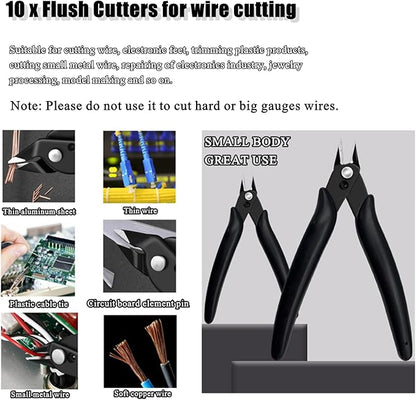 YaeCCC 10 Pack Wire Cutters Black Diagonal Cutting Pliers for Electronic, Model, Jewelry Making, 170 Flush Cutter 5 inch