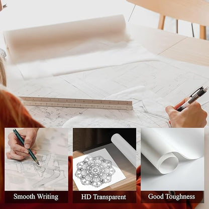 SuFly Tracing Paper Roll, 12 Inch x 50 Yards Trace Paper Roll, 32 lb White Art Paper Translucent Pattern Paper for Sewing, Drawing, Sketching, and Gift Wrapping.