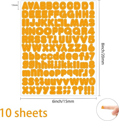 Letter Stickers,1/2 inch 10 Sheets Orange Alphabet Sticker,Self Adhesive Vinyl Letter Stickers Mailbox Numbers,Self Adhesive Letters Stickers for Bulletin Boards Classroom Home Decor