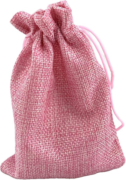 Palmhomee Pack of 25 Burlap Gift Bags with Drawstring Linen Jewelry Pouches Wedding Hessian Jute Bags for Birthday and Treat Pouches Party Wedding Favors Gift (4x5.6 Inch, Pink)