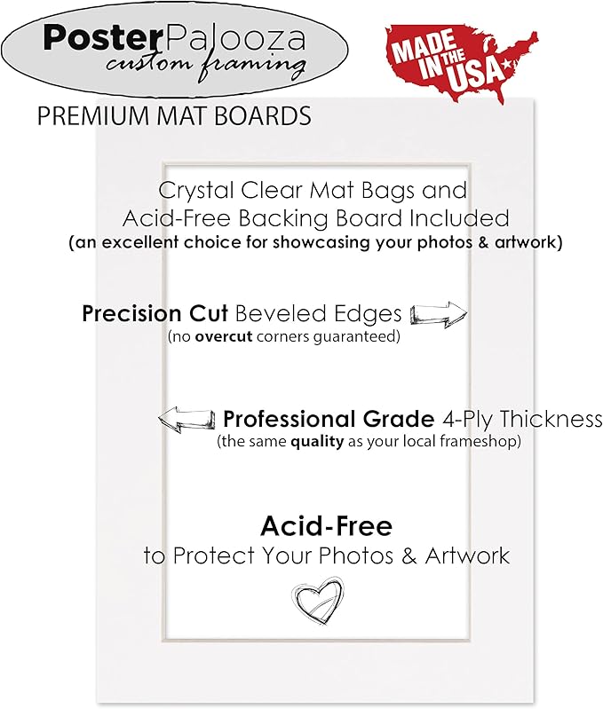 Pack of Ten Acid Free 8x10 Mats Bevel Cut for 5x8 Photos - Mid Grey Precut Matboards With Backing Boards and Self Seal Photo Mat Bags For Pictures, Photos, Framing - 4-ply Thickness