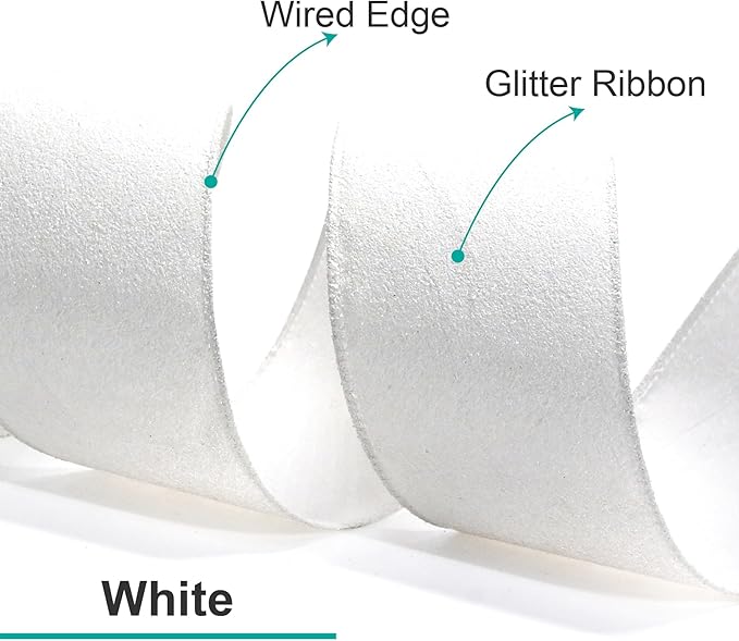 CT CRAFT LLC Glitter Wired Ribbon 1.5" x 20 Yards White for Christmas Home Decor Bow Gift Wrapping DIY Crafts Wreath