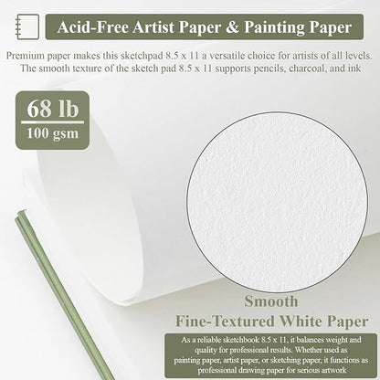 Sketch Book 8.5"x11", Spiral Sketchbook Pack of 2, SuFly 200 Sheets (68 lb/100gsm) Acid Free Sketch Pads for Drawing for Adults Spiral Bound with Hard Cover for Kids & Adults, 100 Sheets Each
