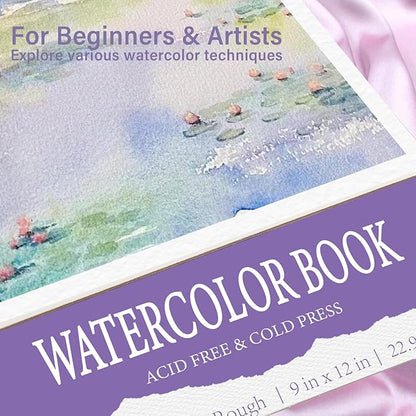 KIWIHUB Watercolor Paper Pad, 9 x 12 in, 100% Cotton, 140lb Medium Rough Artist Painting Drawing Paper Book, Art Supplies for Adults Kids, Watercolors