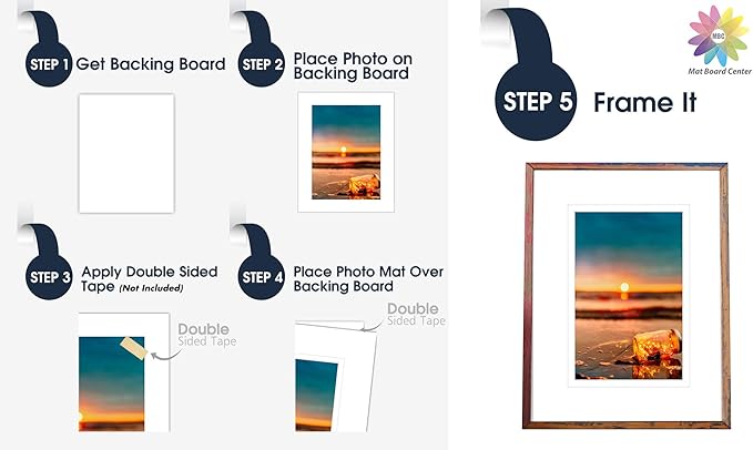 Mat Board Center, Pack of 5, 16x20 for 11x14 Photo Picture Double Mats - Acid Free, 8-ply Thickness, White Core - for Pictures, Photos, Framing (White Over White)