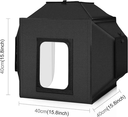 Glendan Portable Light Box Photography: 16"x16" Professional Dimmable Photo Box with High CRI 480 LED Lights - Soft Box with 4 Photo Backdrops for Jewelry and Product Photography