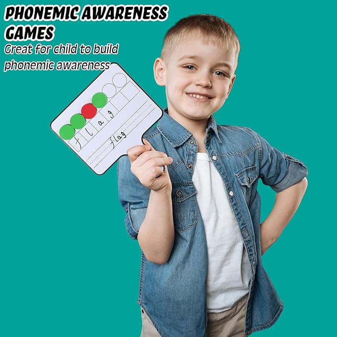 Seajan 9 Pcs Magnetic Paddle Set Education Dry Erase Double Side Handheld Answer Board with Magnetic Counters Discs Phonemic Awareness Phonics Games Toy for Students Kids Teaching Supply (Black)