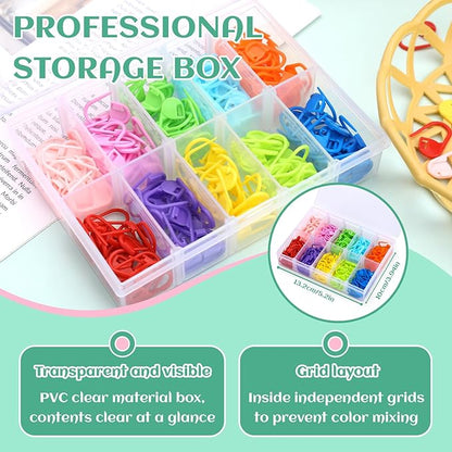 LUNARM 200 Pcs Stitch Markers for Crocheting, 10 Color Crochet Stitch Markers Knitting Locking Clip Pins with 6 Yarn Needles for DIY Craft Sewing