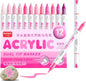 kander 12 Colors Dual Tip Acrylic Paint Markers,Pink Color— Extra Fine & Soft Brush Pen Set with Direct Ink Flow for Sketching, Detailing, Coloring on Wood, Canvas, Rock, Glass, DIY Crafts