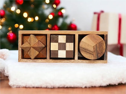 BSIRI 3-in-One Puzzle Set - Challenging Brain Teasers and 3D Puzzles for Adults, Interlocking Games for IQ Test, Ideal for Patio Decor and Unique Gift for Chismas and Birthday, Small size