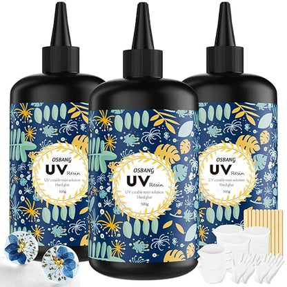 Crystal Clear Hard UV Resin Upgraded Formula Ultraviolet Fast Curing for Jewelry Making Craft Decoration, Hard Transparent Glue Solar Cure Sunlight Activated Resin (1500g)