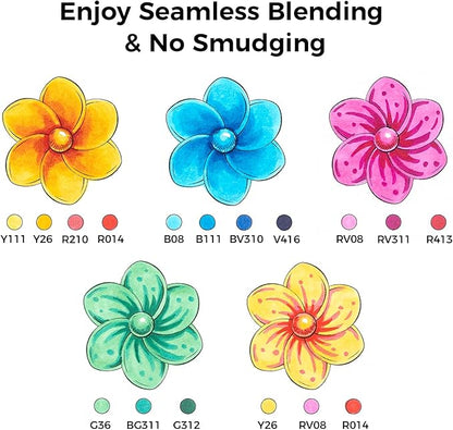 Ohuhu Alcohol Markers Brush Tip - 168-color Art Marker Set Double Tipped Alcohol-based Markers for Artist Adults Coloring Illustration- Brush & Chisel - Honolulu - Refillable Ink