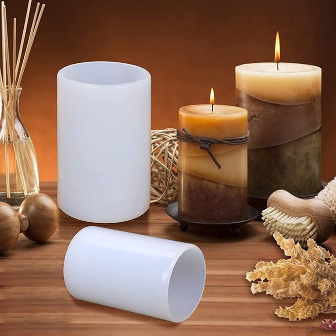 2 Pack Cylinder & Round Candle Molds - 2 Size Style - 3D Silicone Molds for Resin & Chocolate, Handmade Cylinder Molds
