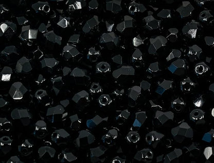 50 pcs Faceted Fire Polished Pressed Czech Glass Beads 6mm (0.24in), 23980 Jet Black