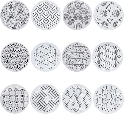 FREEBLOSS 12Pcs Sashiko Stencils Sashiko PET Template Drawing Line Template for Hand Quilting Sashiko Patterns Templates Flexible Embroidery Stencils for Hand Sewing Lovers 5.9 * 5.9''