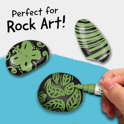 4 Dual Tip Green Paint Pen Metallic - Fine Tip & Medium Acrylic Paint Markers - Green Marker for Metal, Wood, Rock Painting, Canvas, Ceramic, Glass, Fabric, Leaf and Plastic - Water-based Ink