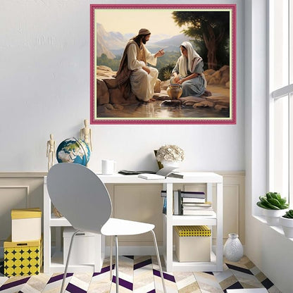 Disnesart Cross Stitch Stamped Full Embroidery Kits DIY 11CT Cotton Thread Printed DIY Needlepoint Kits Craft Needlework Set Cross-Stitch Stamped Sets- Jesus and Women 16x20 inch