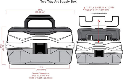 ArtBin 6892AG 2-Tray Art Supply Box, Portable Art & Craft Organizer with Lift-Up Trays, [1] Plastic Storage Case, Gray/Black
