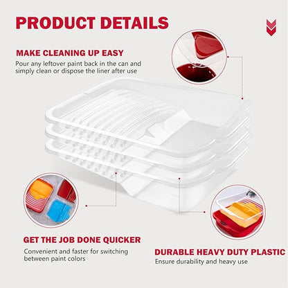 Mister Rui 9 Inch Paint Tray with Liner, 21 Pack, Sturdy Plastic Paint Tray with 20 Liners, Paint Pan Liners, Paint Roller Trays for Painting