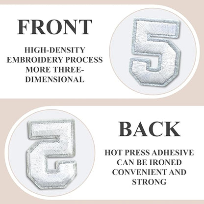 Number Iron On Patches, Numbers 0-9 Embroidery Applique Patch, DIY Decorative Heat Press Patches for Clothing Jeans Jackets Backpacks Hats (White 50 Pcs)