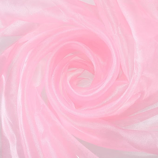 MECCANIXITY Iridescent Sheer Organza Fabric, 10 Yards x 59 Inches Solid Holographic Shiny Fabric Organza Cloth for Wedding, Curtains, Costume, Photo Background, Pink