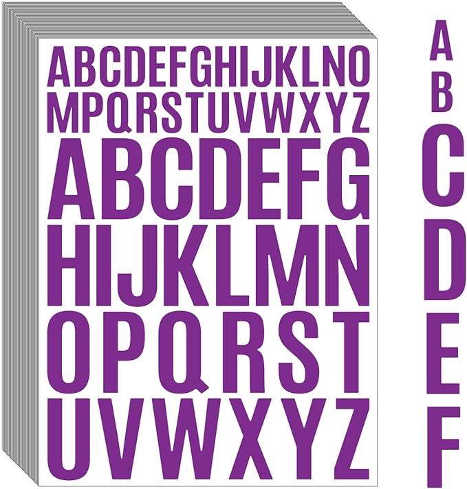 Bemeol Letter Stickers 1560 Pieces 30 Sheets Stick on Vinyl Letters Capital Alphabet Sticker Letter for Craft Bulletin Boards Classroom Home Business Decor(Purple,1 Inch,2 Inch)