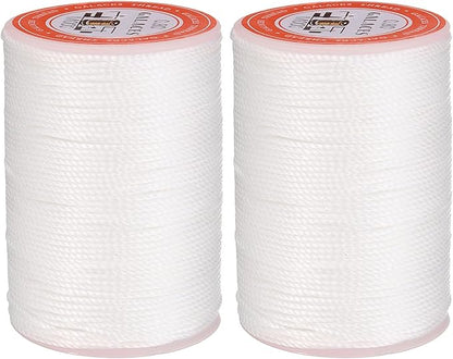 uxcell Round Leather Sewing Waxed Thread, 55m / 60 Yards Polyester Wax String, 0.80mm Wax Stitching Cord for Leather Crafts, Bookbinding, Bracelets Braided, White, 2pcs