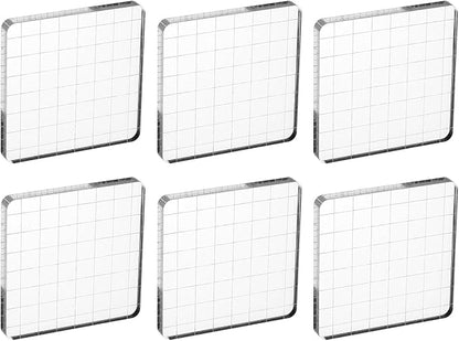 PATIKIL 3"x3" Acrylic Stamp Block, 6Pcs Clear Stamping Block with Grid Lines Decorative Mounting Blocks Square for Scrapbooking DIY Crafts Card Making