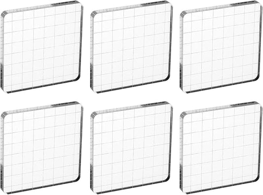 PATIKIL 3"x3" Acrylic Stamp Block, 6Pcs Clear Stamping Block with Grid Lines Decorative Mounting Blocks Square for Scrapbooking DIY Crafts Card Making