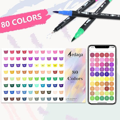 80 Colors Numbered Dual Tip Brush Pens with Free App, Fine and Brush Tips Pens for Adults and Kids, Coloring Markers for Coloring Book Bullet Journaling Note Taking Planner Hand Lettering