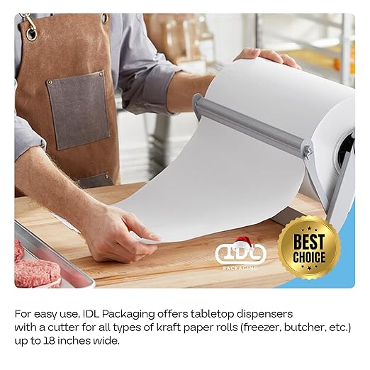 White Freezer Paper Roll 18" x 1800" (150 feet) with Cutter - USA-made Freezer Paper for Meat & Fish - Poly-Coated Food Wrapping Material for Freezing - Barrier Against Air & Moisture by IDL Packaging