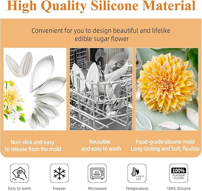 KALAIEN Dahlia Sugar Flower Veining Molds Fondant Cutters Gumpaste Cake Craft Tools(14PCS)