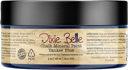Dixie Belle Paint Company Chalk Finish Furniture Paint - Yankee Blue (4oz) - Matte Cool Navy Chic Chalk Mineral DIY Furniture Paint