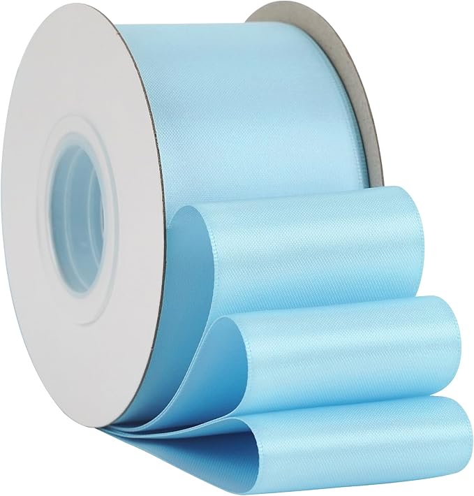 HUIHUANG Baby Blue Ribbon 2 inch Wide Double Faced Satin Ribbon Light Blue Ribbon for Gift Wrapping, Bows Making, Flower Bouquet, DIY Crafts, Baby Shower, Holiday Party Decor-25 Yards/Roll