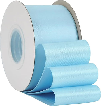 HUIHUANG Baby Blue Ribbon 2 inch Wide Double Faced Satin Ribbon Light Blue Ribbon for Gift Wrapping, Bows Making, Flower Bouquet, DIY Crafts, Baby Shower, Holiday Party Decor-25 Yards/Roll