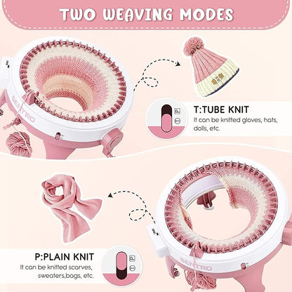 SENTRO 48 Needles Knitting Machine with Row Counter and Plain/Tube Weave Conversion Key, Efficiently DIY Scarf Hat Sock (48 Pink)
