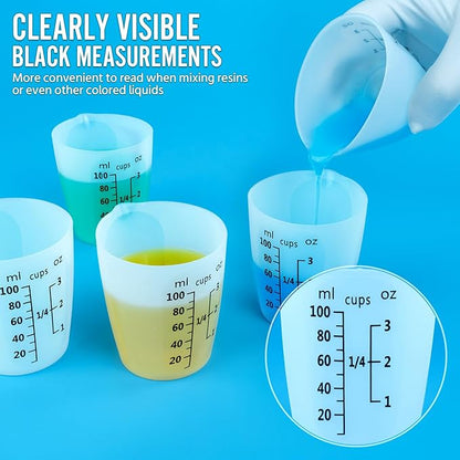10Pcs Silicone Resin Mixing Measuring Cups 100ml for Resin Supplies, Easy-to-read Black Marks, Non-stick Reusable Silicone Pouring Cups for Epoxy Mixing