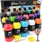 Nicpro 18 Colors Acrylic Glass Paint Set (8.45 oz, 250 ml) Large Bulk Enamel & Ceramic Painting Supplies Kit for Wine Bottle Glass Jars Windows with Sponge & Art Knife, Opaque Gloss Finish