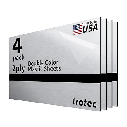 Trotec | Metallic Looking Acrylic Sheet | 12"x24"x1/16, 4 Pcs | Brushed Aluminum/Black | Metallic Finish - Scratch Resistant for Laser Engraving & Cutting,Printing,Glowforge,Name Plate | USA Made