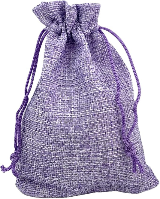 Palmhomee Pack of 25 Burlap Gift Bags with Drawstring Linen Jewelry Pouches Wedding Hessian Jute Bags for Birthday Jewelry and Treat Pouches Party Wedding Favors Gift Art and DIY Craft   (4x5.6 Inch, Lavender)