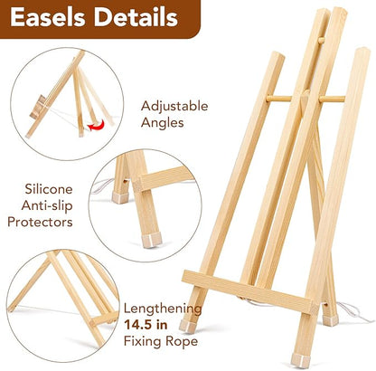 AROIC 8 Pack 15 Inch Wood Easels, Easel Stand for Painting Canvases, Art, and Crafts, Tripod, Painting Party Easel, Kids Student Table School Desktop, Portable Canvas Photo Picture Sign Holder.