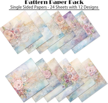 YASMEN 24 Sheets Scrapbook Paper Pads, 6X6 Single-Sided Cardstock Paper, Decorative Craft Paper, Flowers Pattern Paper Pack, DIY Decopodge Papers, Journal Scrapbooking Supplies, Card Making Supplies